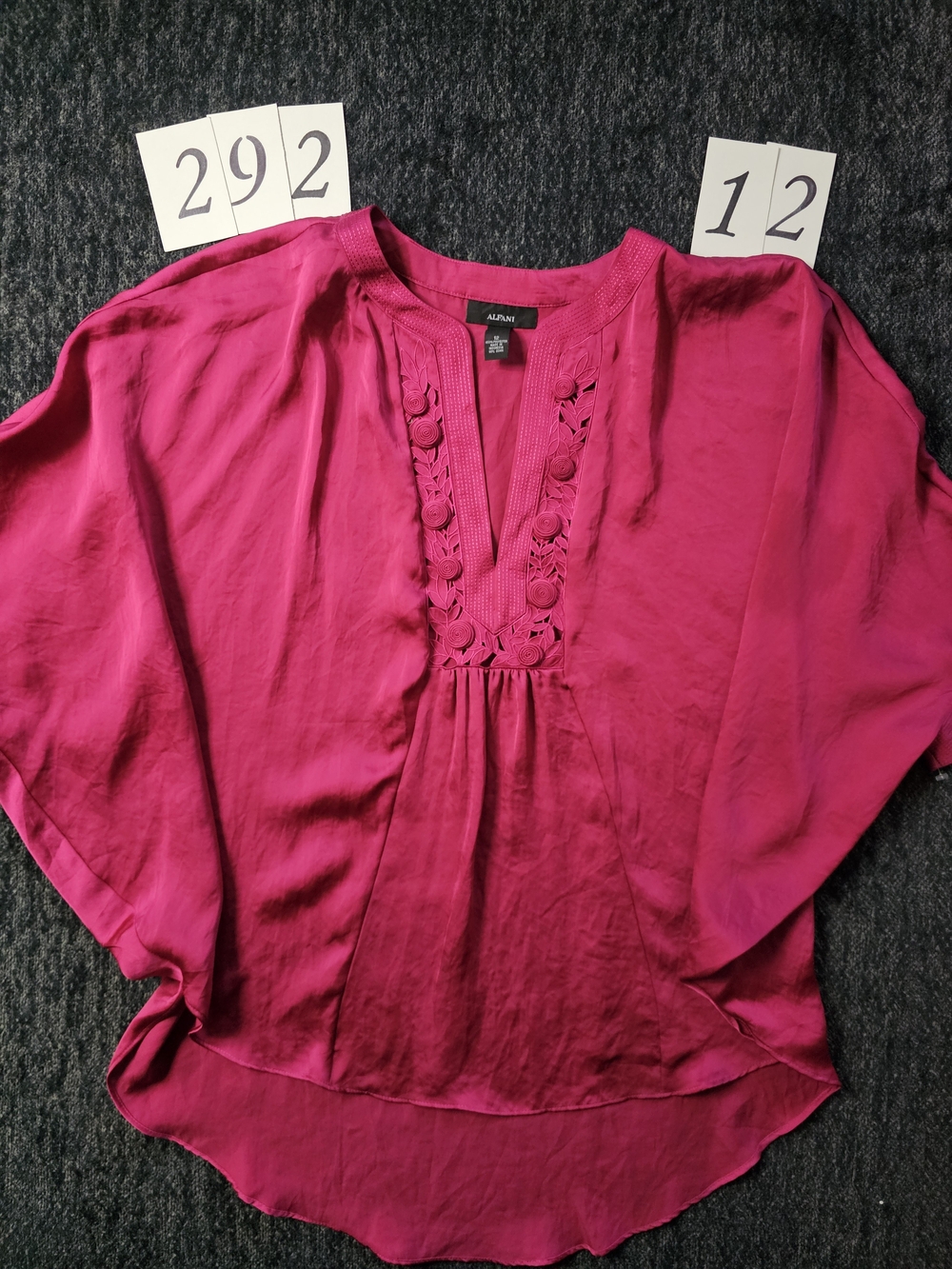 Alfani Women's Fuchsia Embroidered V-Neck Tunic Top